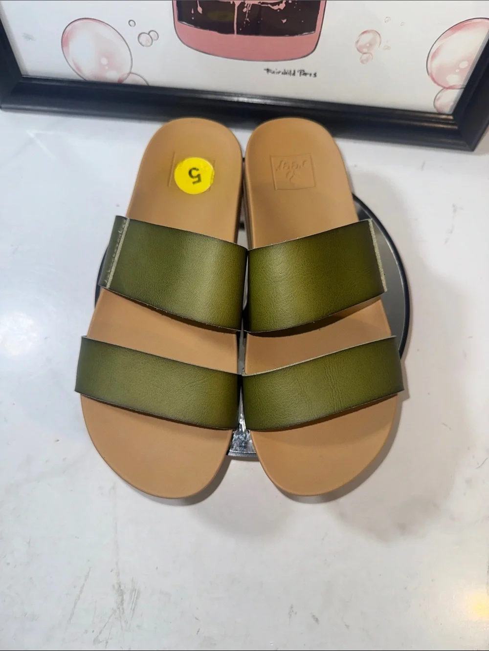 Reef Cushion Bounce Vista Olive Green Double-Strap Slide Sandals - Kids 5